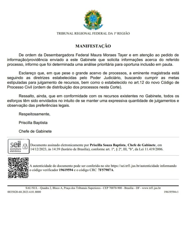 Precatórios do FUNDEF: Solicitamos informações ao Gabinete Desª. Federal Maura Moraes Tayer, sobre  julgamento do Agravo que suspendeu o pagamento em São João dos Patos, vejam a resposta.