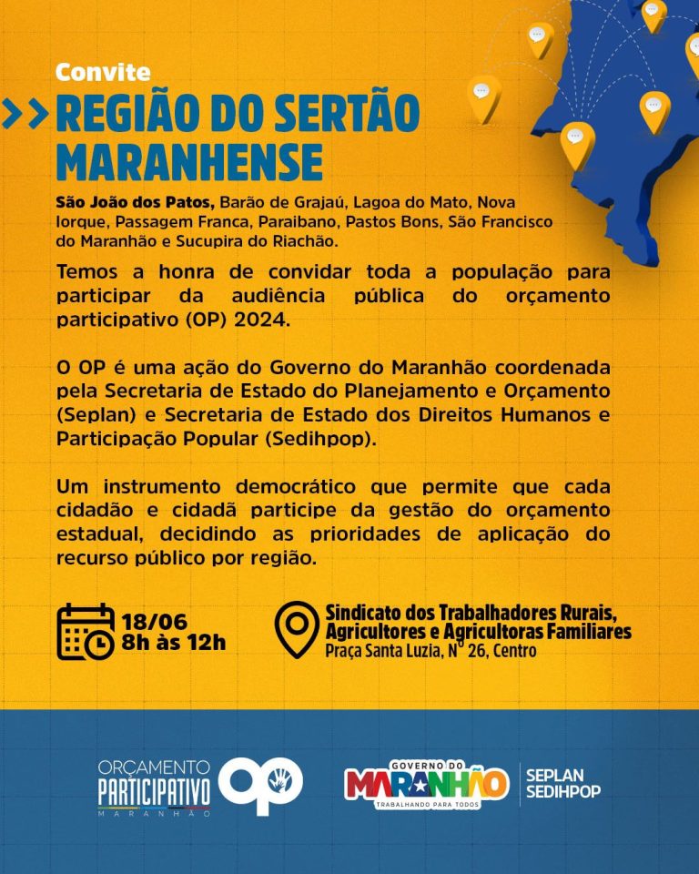 Orçamento Participativo 2024! Confira programação para a região Sertão Maranhense
