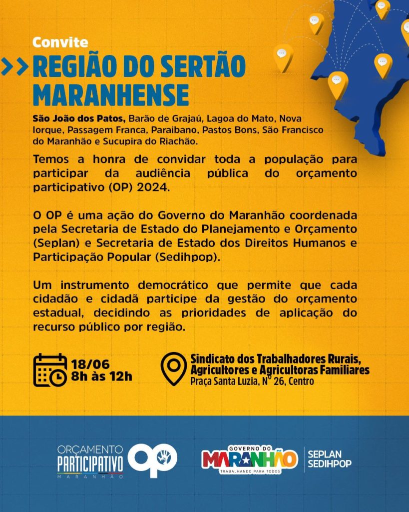 Orçamento Participativo 2024! Confira programação para a região Sertão Maranhense