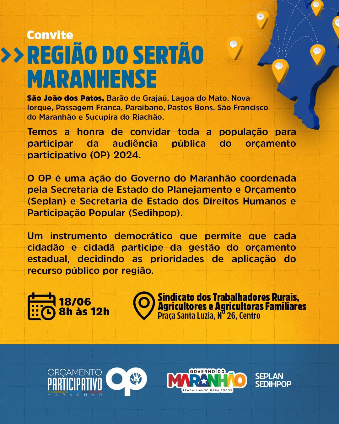 Orçamento Participativo 2024! Confira programação para a região Sertão Maranhense