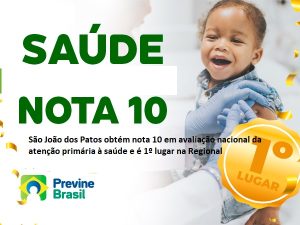 São João dos Patos obtém nota 10 em avaliação nacional da atenção primária à saúde,  1º lugar na regional e 8ª no ranking estadual!