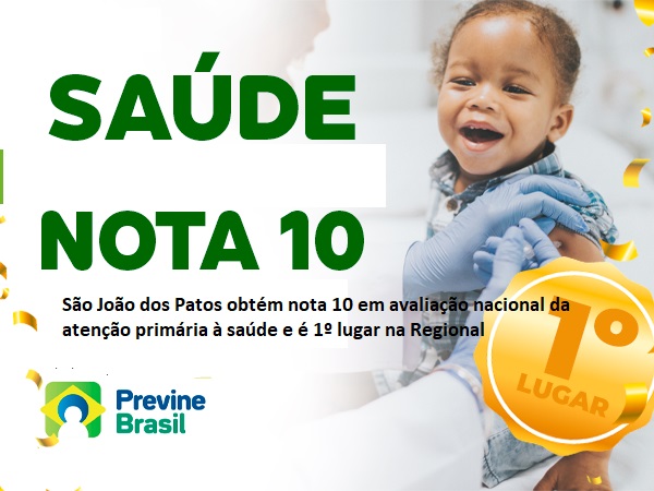 São João dos Patos obtém nota 10 em avaliação nacional da atenção primária à saúde,  1º lugar na regional e 8ª no ranking estadual!